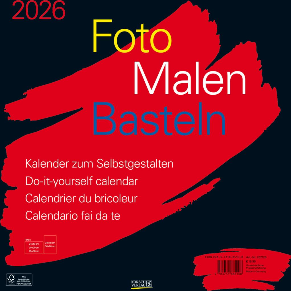 Foto-Malen-Basteln Bastelkalender schwarz groß 2026 Produktbild 