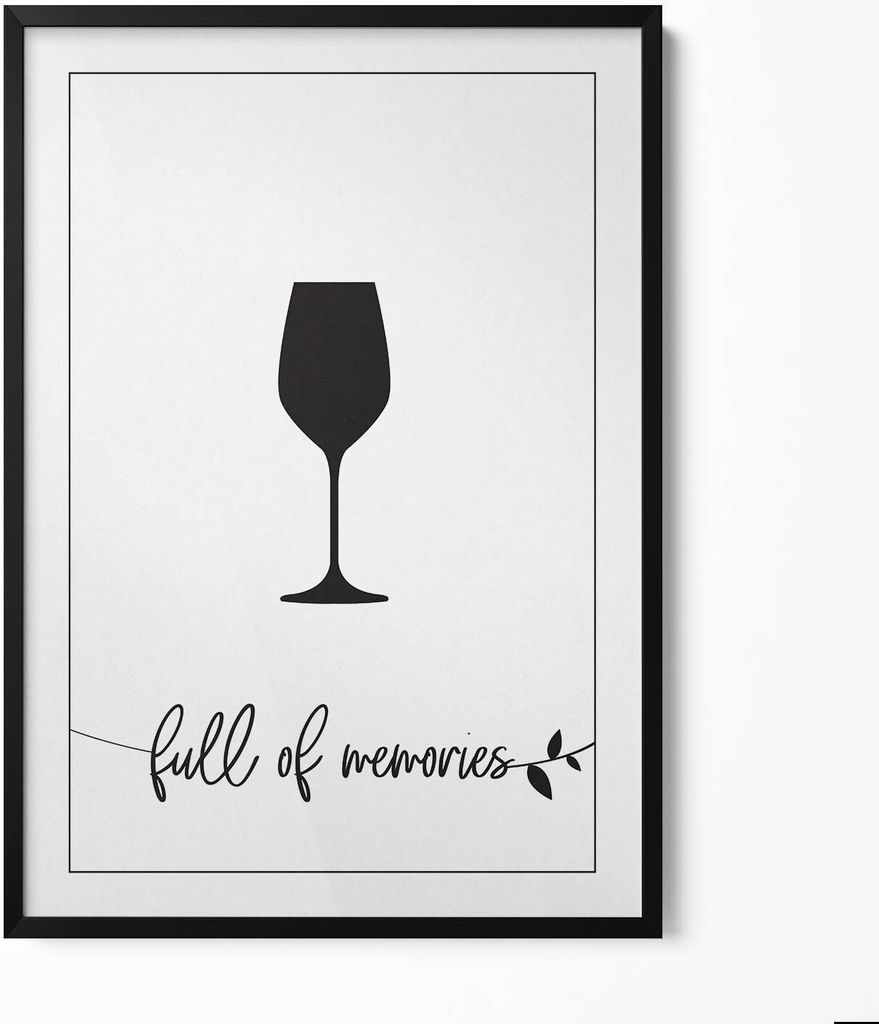 Inschrift für Küche und Esszimmer „Voller Erinnerungen“– Wandbild mit Rahmen – Gerahmtes Bild – Wanddekoration – 70x100 cm – Schwar...