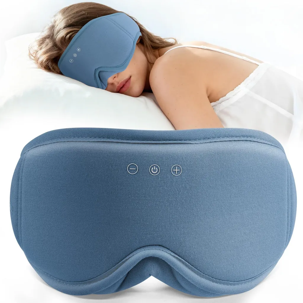 Masque de sommeil 3D en coton et bambou gris-bleu pour homme et femme