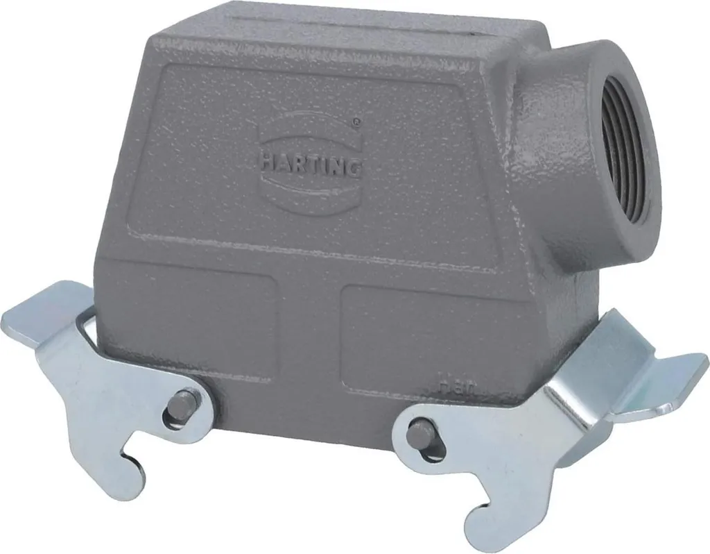 HARTING Han 16B Custodia con manicotto alta, 1xPG21 uscita cavo laterale, con 2 staffe trasversali Vite PG21 Area di serraggio