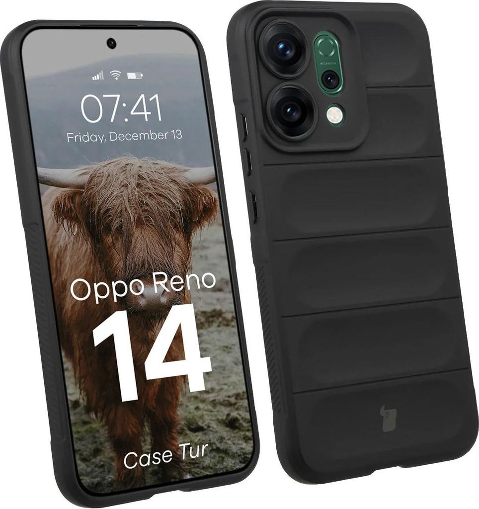 Robuste Handyhülle für Oppo Reno 14, Bizon Case Tur, Schwarz