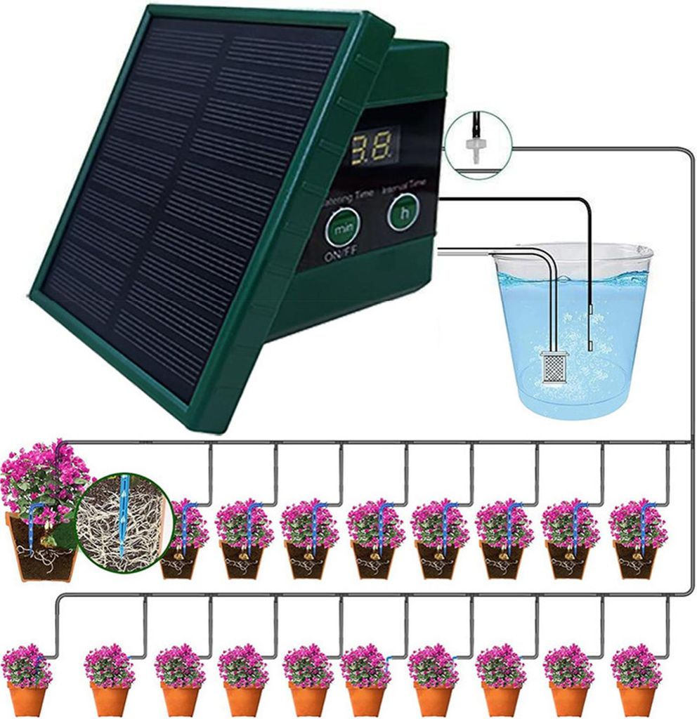 Tropfbewässerungssystem mit Timer Anti Siphoning Gerät Energiesparende Solar Automatische Tropfbewässerung Kit für Garten Topfpflanze