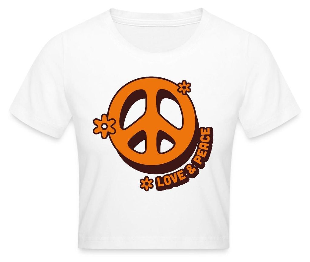 Spreadshirt Love And Peace Retro Hippie Style Design Y2K Crop Top, XS, Weiß