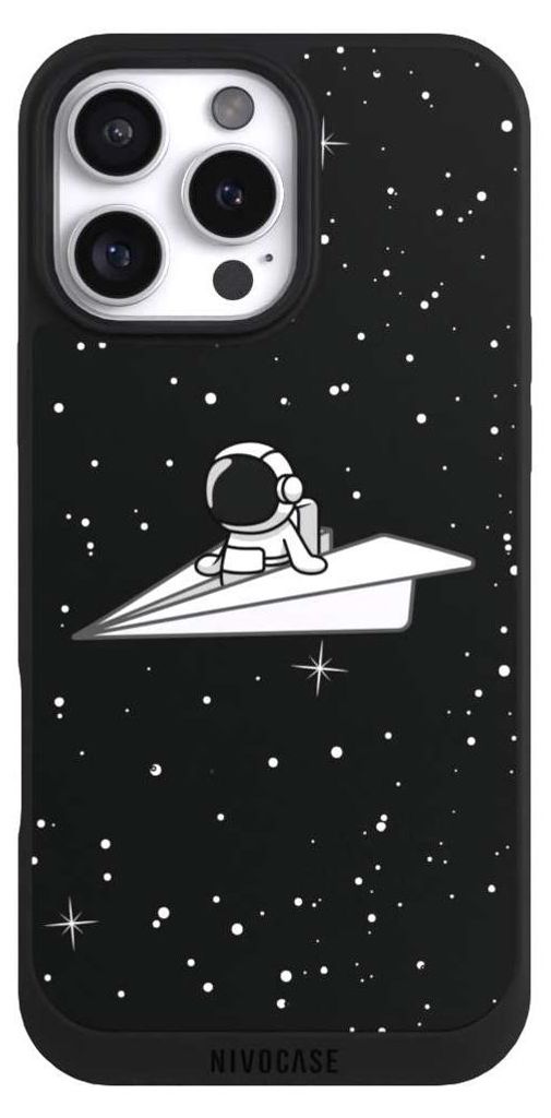 NIVOCASE Handyhülle für Apple iPhone 16 Pro Max Hülle NIVOpure Case Schwarz Astronaut Comic Papier