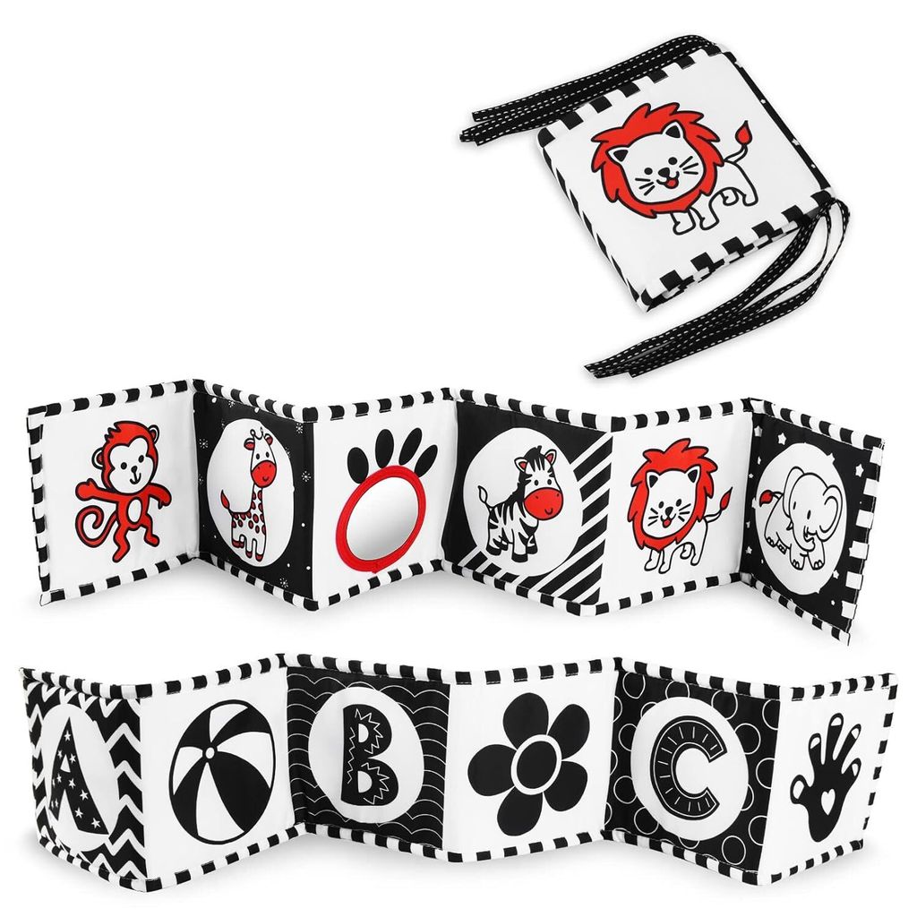 Black & White Stoff-Buch,Bilderbuch aus Stoff mit Spiegeln,Zahlenlernspielzeug für Kleinkinder,Wahrnehmungs-Lernspielzeug,Geschenke für Babys