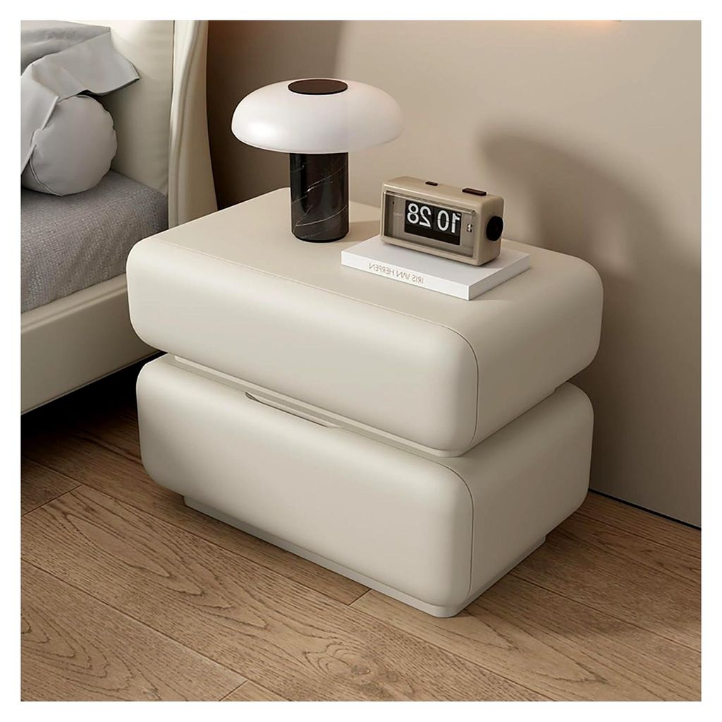 Nachttisch aus Massivholz mit 2 Schubladen und unsichtbarem Griff, Beistelltisch für Schlafzimmer (Khaki, 40 cm)