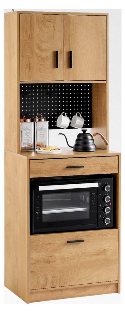 Mikrowellenschrank mit Pegboard Hochschrank Sideboard Küchenschrank mit Mikrowellenablage Aufbewahrungsschrank Küchenkommode Küchentrolley Vinta...