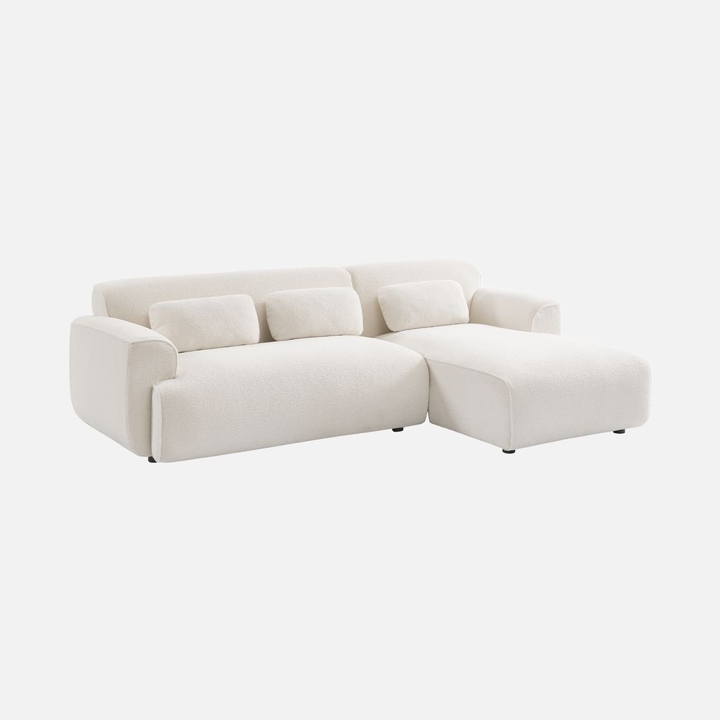 sweeek - Ecksofa, 3-Sitzer mit Teddy Bouclé-Bezug - Creme