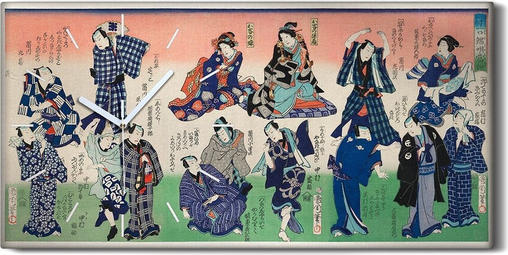 Leinwand Uhr Küche Wohnzimmer Bild 60x30 Malerei Asiatische Traditionelle Kimono - weiße Hände