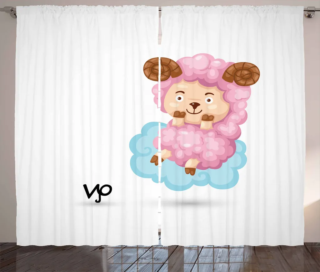 ABAKUHAUS Segno zodiacale Ariete Tenda rustica, pecorelle cartoon, camera da letto Tenda con passanti e ganci, 280 x 175 cm, multicolore