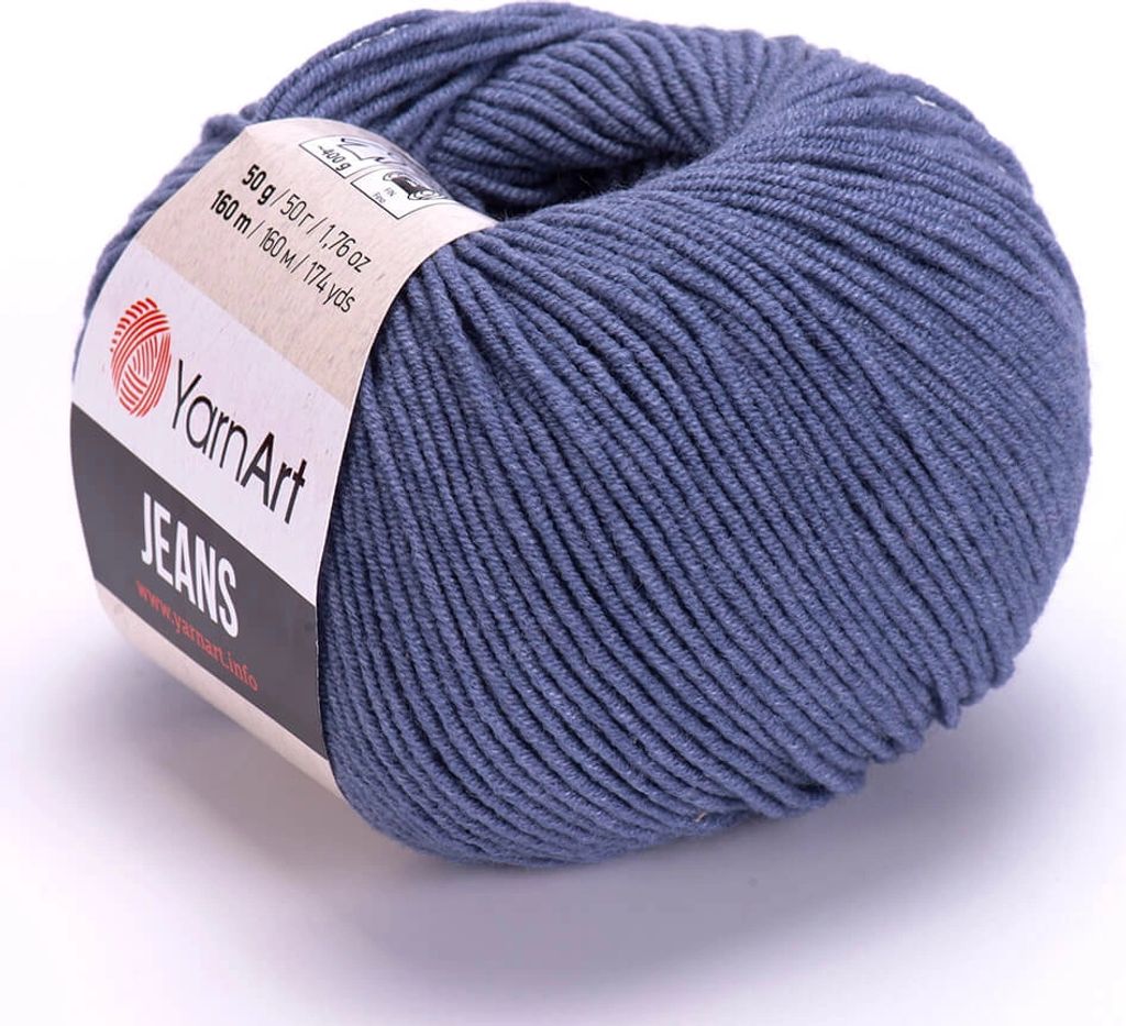 A ball of blue yarn with a label.