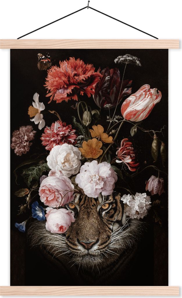 MuchoWow Textilposter Blumen - Jan Davidsz de Heem - Tiger - Gemälde - Stillleben - Alte Meister 40x60 cm mit holzfarbenen Rahmen - Poster