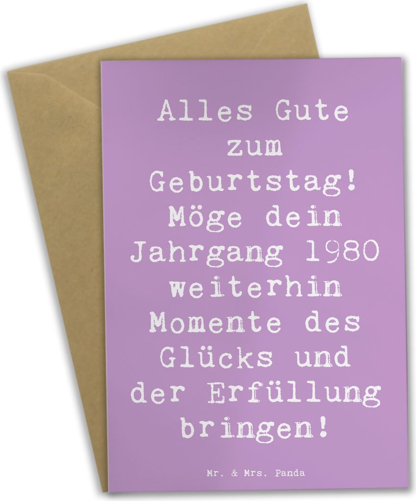 Mr. & Mrs. Panda Grußkarte Spruch 1980 Geburtstag - Lavendeltraum - Geschenk, Happy Birthday, valentinstagskarte, einladungskarten, handgefertigte...