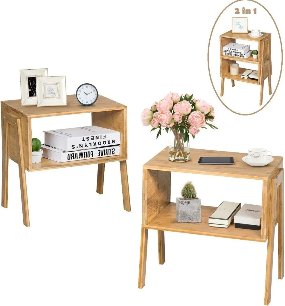 Table de nuit gain de place lot de 2 en bambou pour chambre encombrée