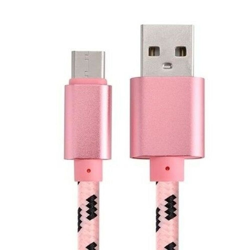 Kábel USB na USB-C – rýchlonabíjací opletený – 2 m – ružový Obrázok produktu 