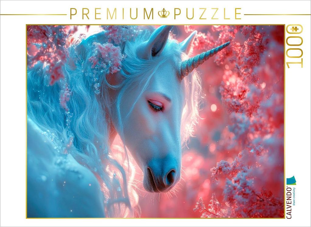 CALVENDO Puzzle Anmutiges Einhorn im Zauberwald | 1000 Teile Lege-Größe 64x48cm Foto-Puzzle für glückliche Stunden