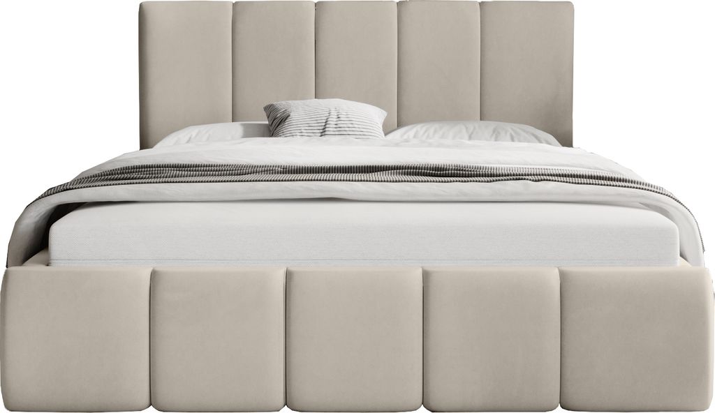 FEDVE Polsterbett Doppelbett Buchel Schlafzimmer Bett Bettkasten 120x200 cm Beige (Magic Velvet 2201)