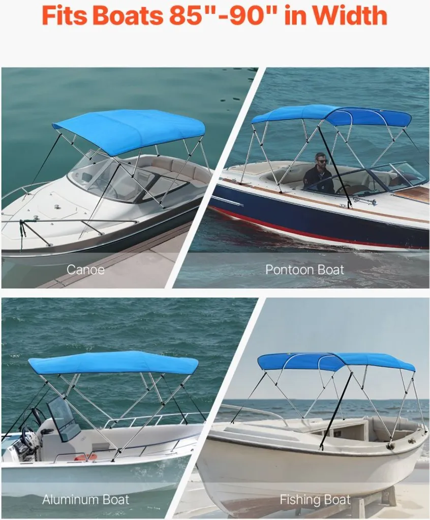 Toit de protection Bimini Top bleu 4 arcs pour bateaux de 216-229cm large