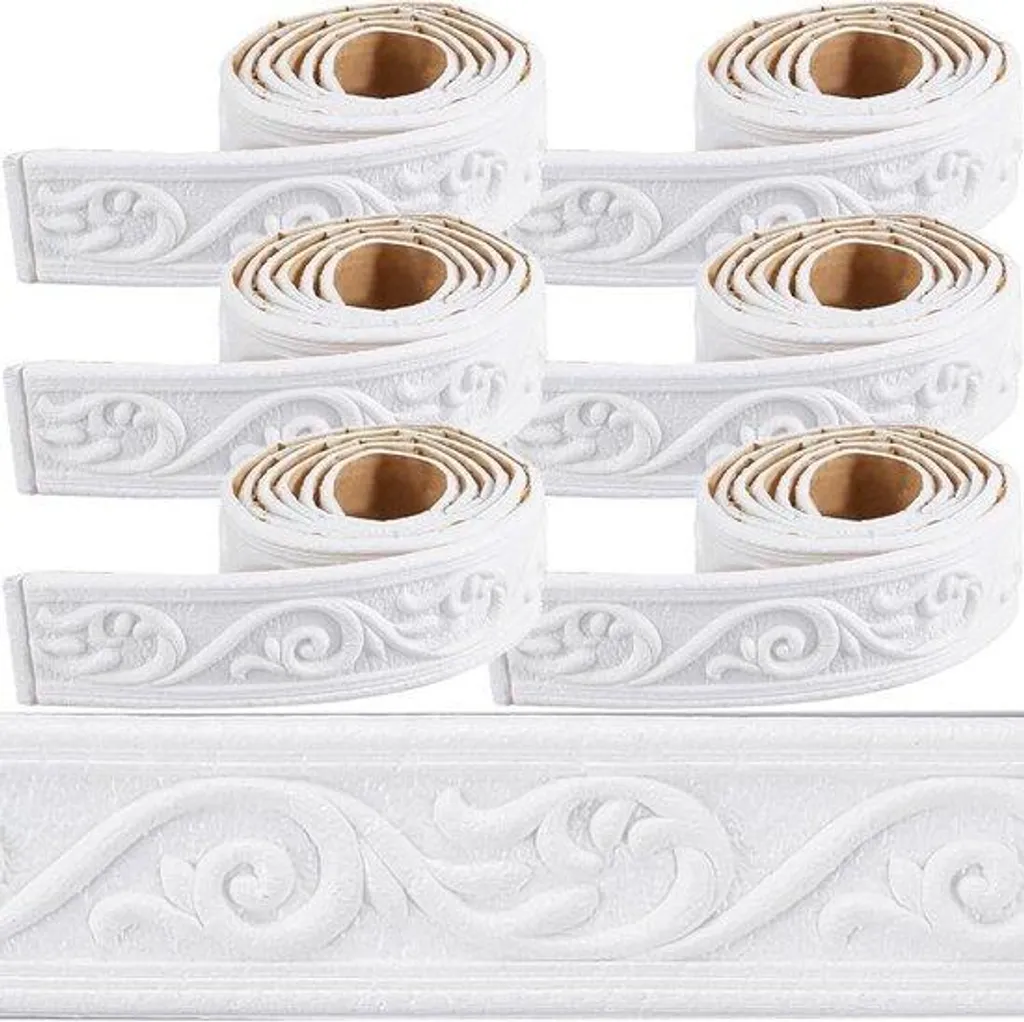 Bordure murale autocollante blanche à effet 3D relief - Lot de 5 mètres
