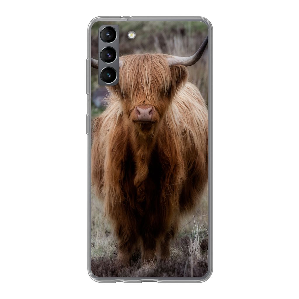 MuchoWow Handyhülle Schutzhülle Hülle für Samsung Galaxy S21 Plus Schottischer Hochländer - Moos - Gras Silikon Softcase Handy Hülle - Hand...