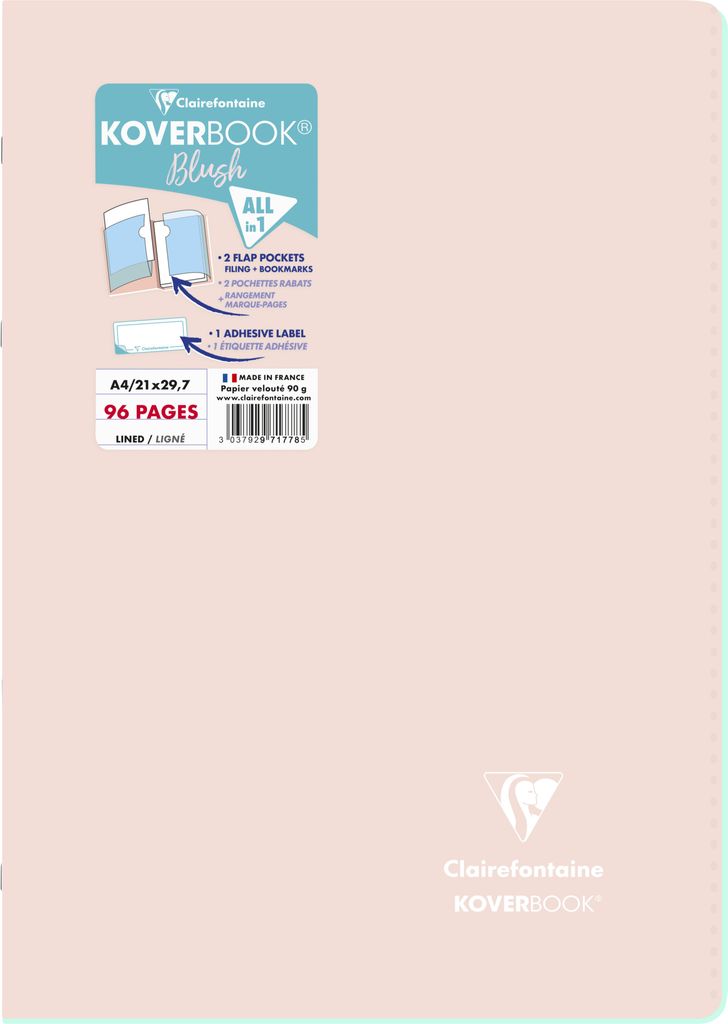 Clairefontaine 5x Koverbook Heft A4, 48 Blatt liniert Puderrosa/Minze 971778C