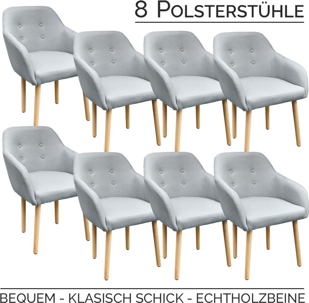 Stühle Esszimmerstühle Armlehnstuhl Polsterstuhl Stoff Sessel mit Armlehne Echtholz Stuhlbeine in 2er, 4er, 6er, 8er Set, in verschiedenen Farben...