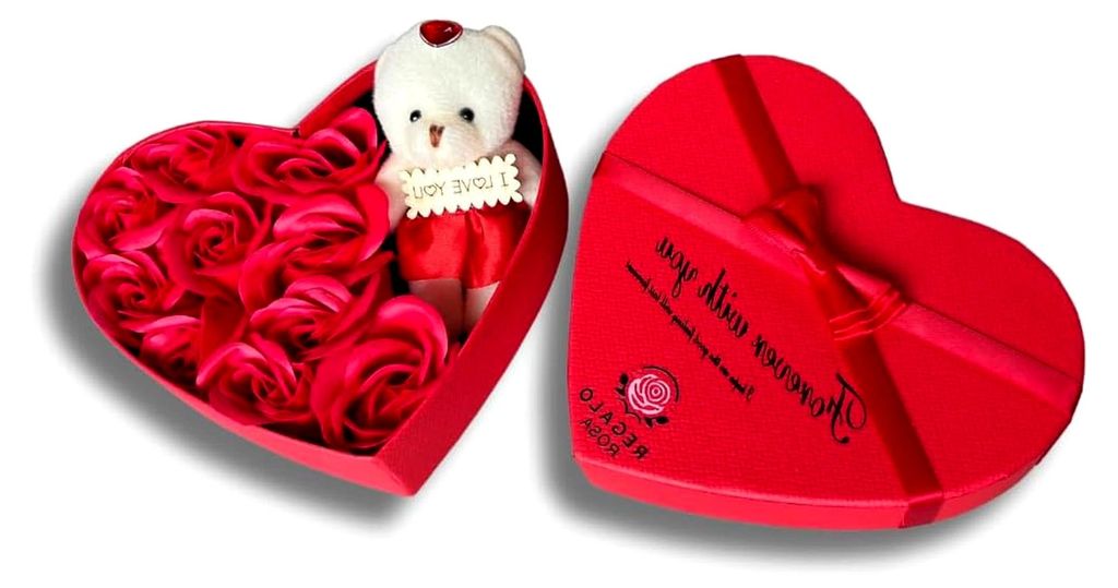 Herzförmige Geschenkbox mit ewigen Rosen und Teddybär – Geschenk für Frau, Freundin, Haar – Romantisch für Valentinstag, Weihnachten & Hoch...