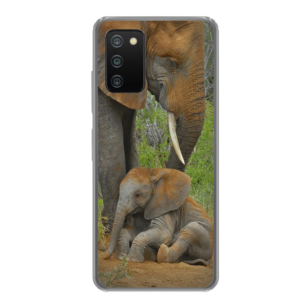 MuchoWow Handyhülle Schutzhülle Hülle für Samsung Galaxy A03s Elefant - Tiere - Sand - Natur Silikon Softcase Handy Hülle - Schutz