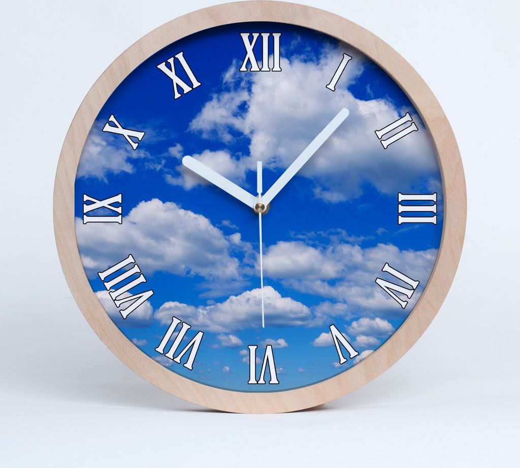 Holzuhr 20fi cm wanduhr - weiße Spitzen - Wolken im Himmel