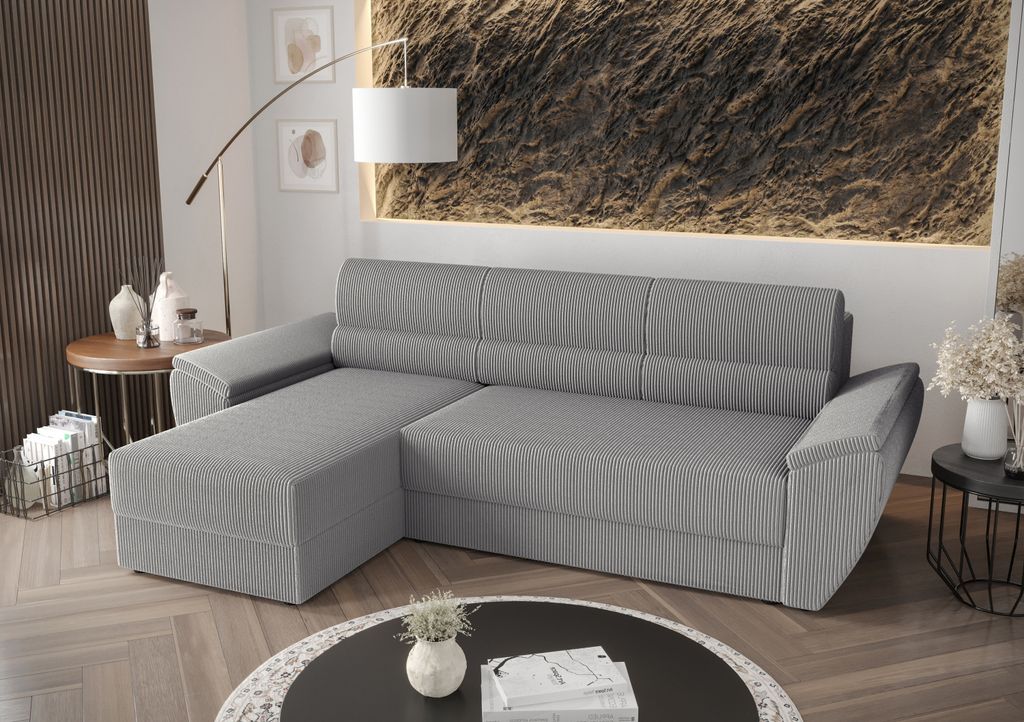 BEDANTE Ecksofa L REBI L2 Poso 110 Hellgrau Links mit Schlaffunktion L-Form, Sofa mit Stauraum, Bettkasten, Wohnzimmersofa, Couch, Sofa, Bettsofa