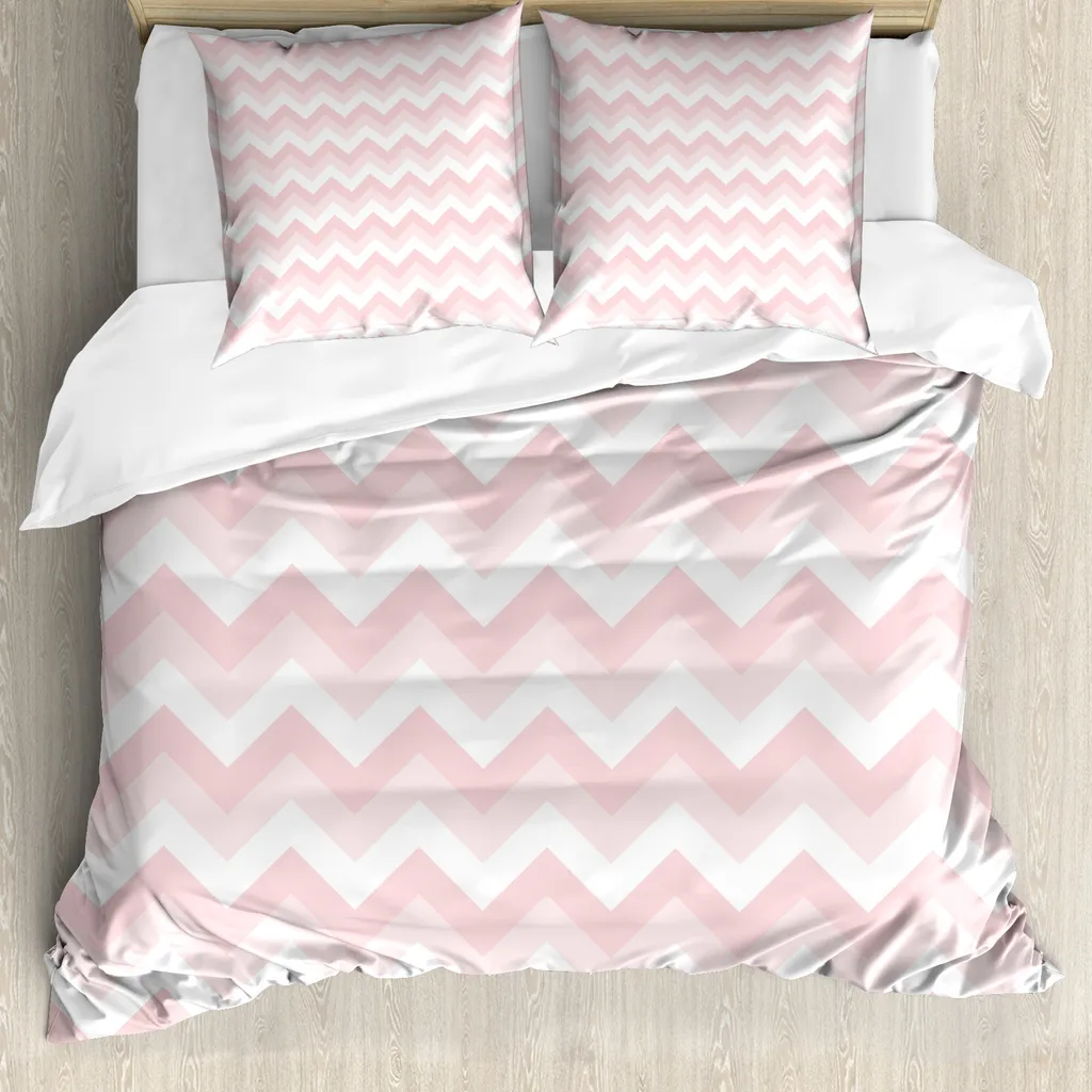 Housse de couette 155x220 cm pour allergiques avec motif zigzag rose