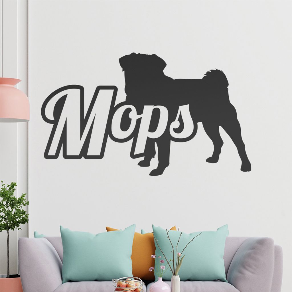 KIWISTAR Mops mit Name Schrift Silhouette Wandtattoo in 6 Größen - Wandaufkleber Wall Sticker - Dekoration, Küche, Wohnzimmer, Schlafzimmer, Bad...