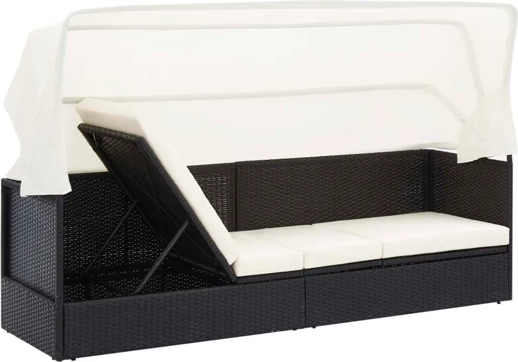 Bain de soleil avec auvent rétractable en rotin synthétique noir vidaXL