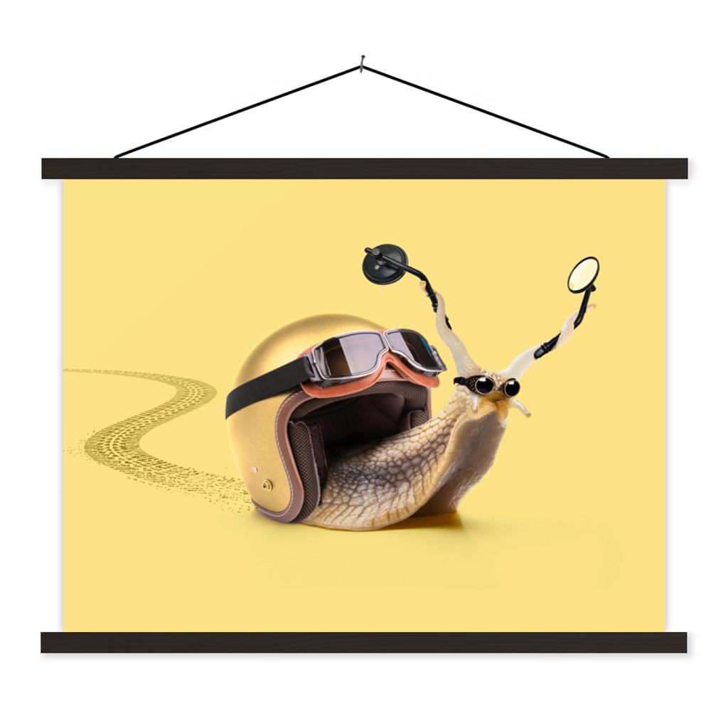 MuchoWow Textilposter Schnecke - Tiere - Helm - Gelb - Spiegel 40x30 cm mit schwarzem Rahmen - Dekorationen