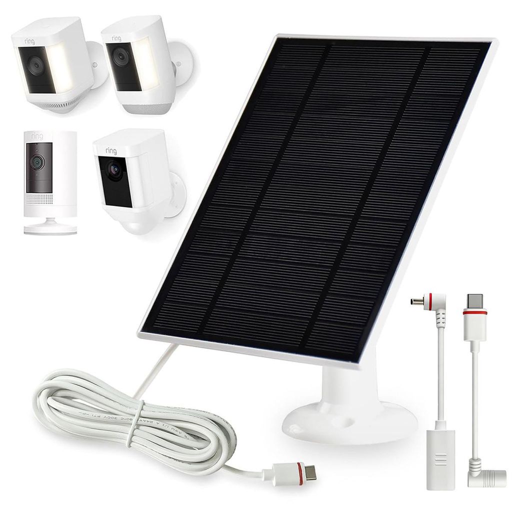 6W Solarpanel für Ring Kamera, USB-C & DC Solar Ladegerät, IP65 wasserdicht, 360° verstellbar, mit 3m Kabel, für Stick Up Cam & Spotlight Cam