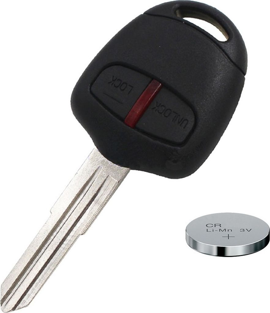 Auto Schlüssel Funk Fernbedienung 1x Gehäuse 2 Tasten + 1x Rohling MIT8 + 1x CR1616 Batterie kompatibel mit Mitsubishi