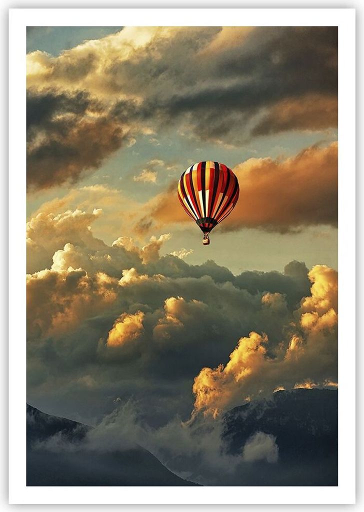 Poster - Poster ohne Rahmen - Wolken Ballon Flug - 70x100 cm - Wand Bild - Wanddeko - Wandbilder - Kunstposter - Wandposter - Bilder - Kunstdruck -...