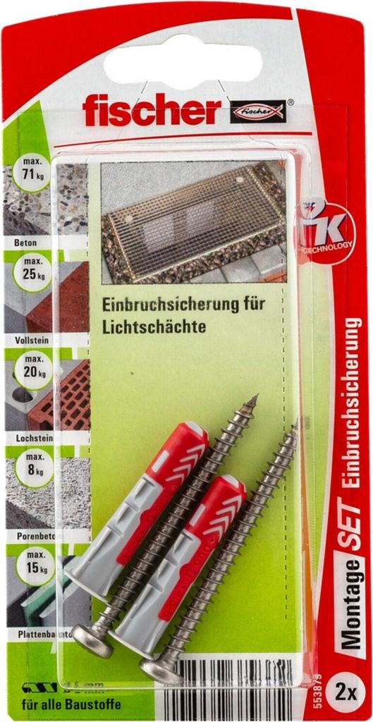 fischer Montageset Lichtschacht K – Set zur Einbruchsicherung von Lichtschächten | 553879