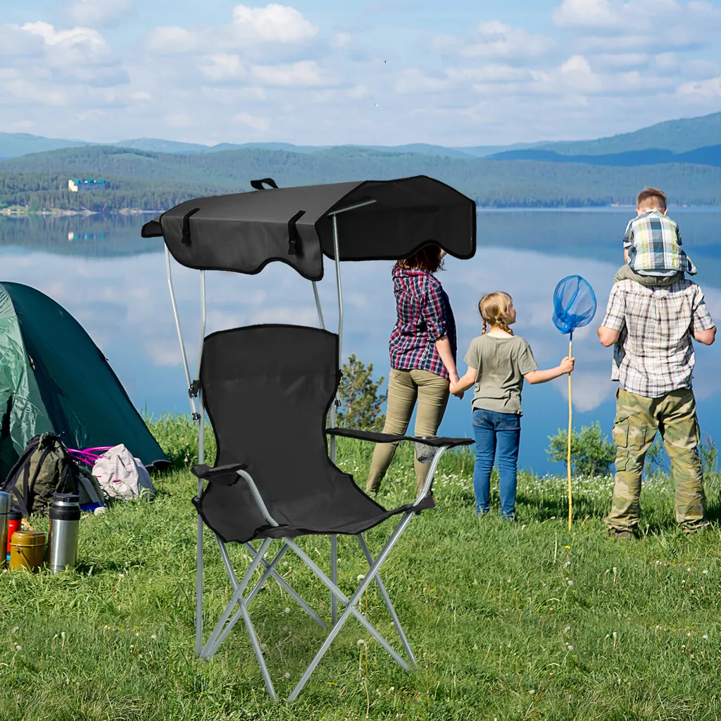 Chaise de camping avec tente intégrée - Chaise pliante noire de pêche
