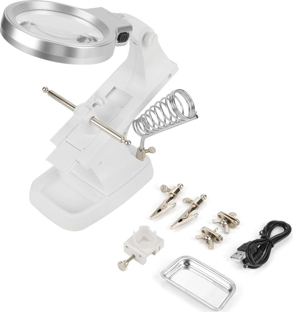 Reparaturlupe mit LED-Licht, Tischlupe mit Klemmständer, Löt- und Schweißhalterung