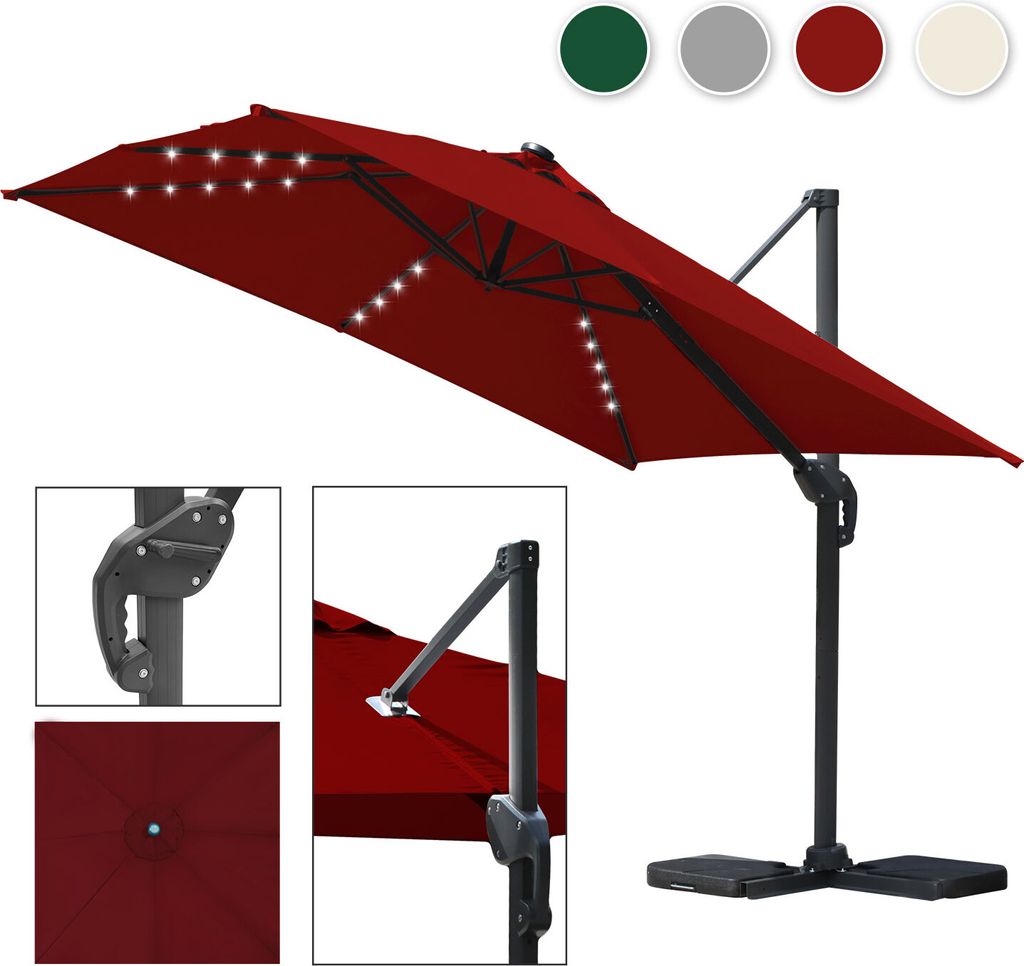 Bettizia Sonnenschirm Ampelschirm Ø3m drehbar,neigbar,360° Rotation,Marktschirm,LED,Rot