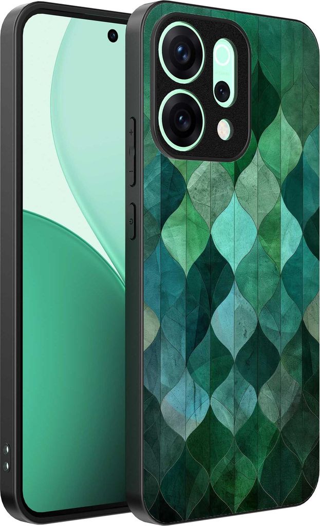 Geeignet für Oppo Reno 14 Telefon Fall mit grünen Blättern Impressum - TPU Backcover Fall grüne Blätter Design - Grün - Smartphonics