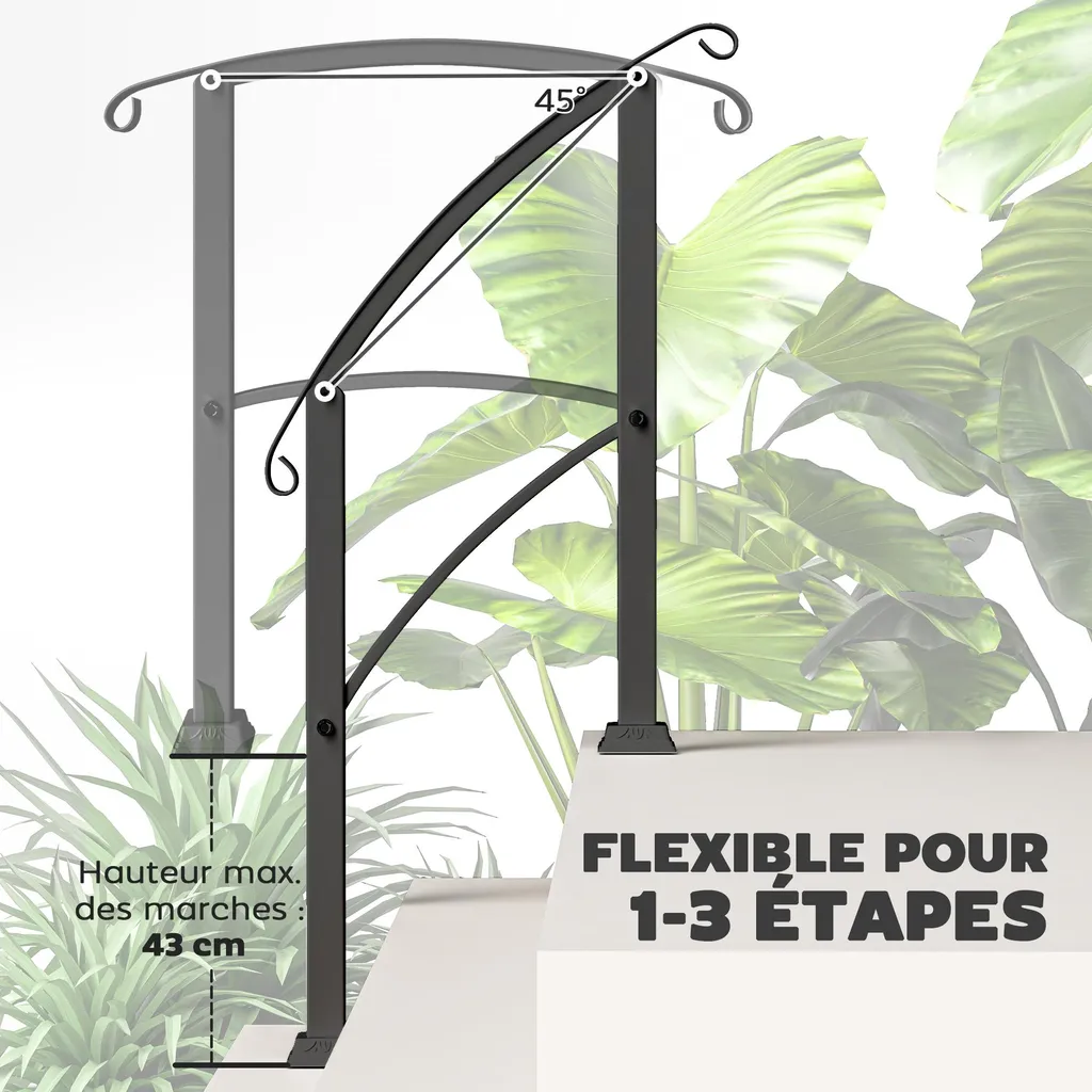 Appui escalier sécurisé pour marches extérieures noir mat kit complet - 6