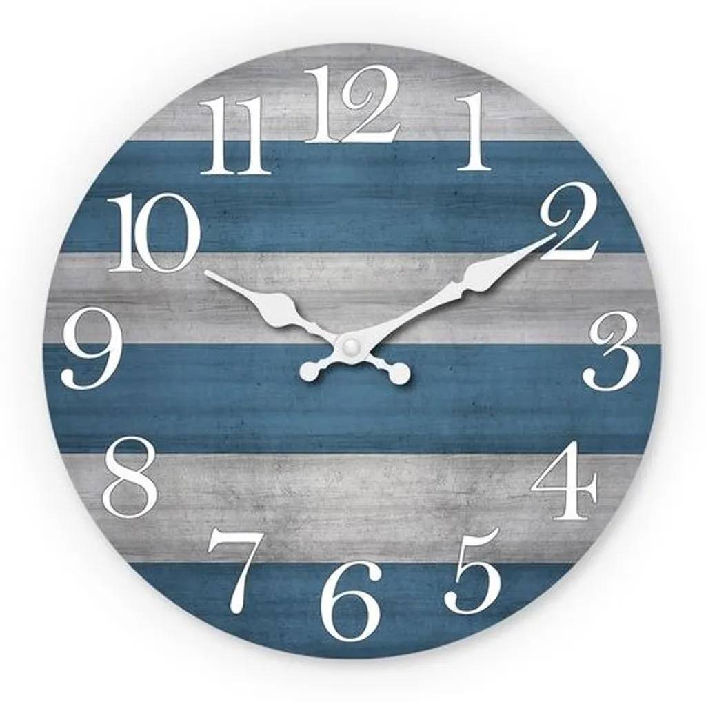 Horloge murale rustique 40 cm bleu-gris effet bois à piles décorative