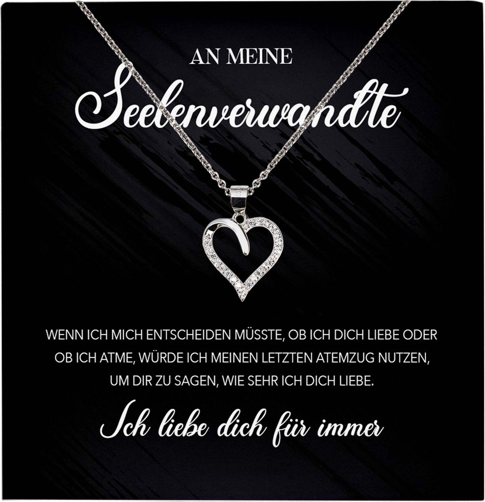 22Feels Seelenverwandte Ich Liebe Dich Frauen Geschenk Ehefrau Freundin Herz Halskette Valentinstag Hochzeitstag Jahrestag (Damen Silber 925/000 Sc...