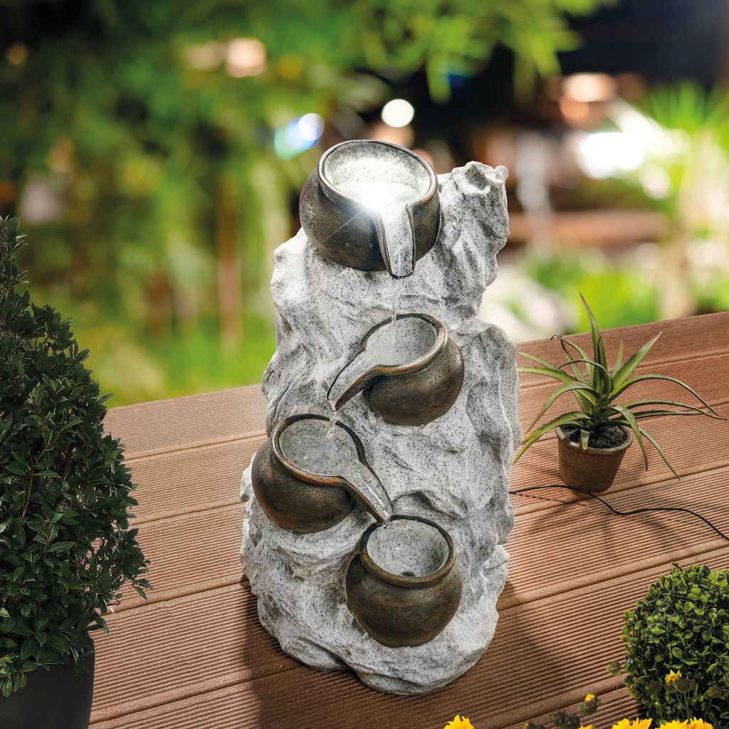 esotec Solar Fels-Kaskadenbrunnen, Höhe 48cm, Akku und LED Produktbild 