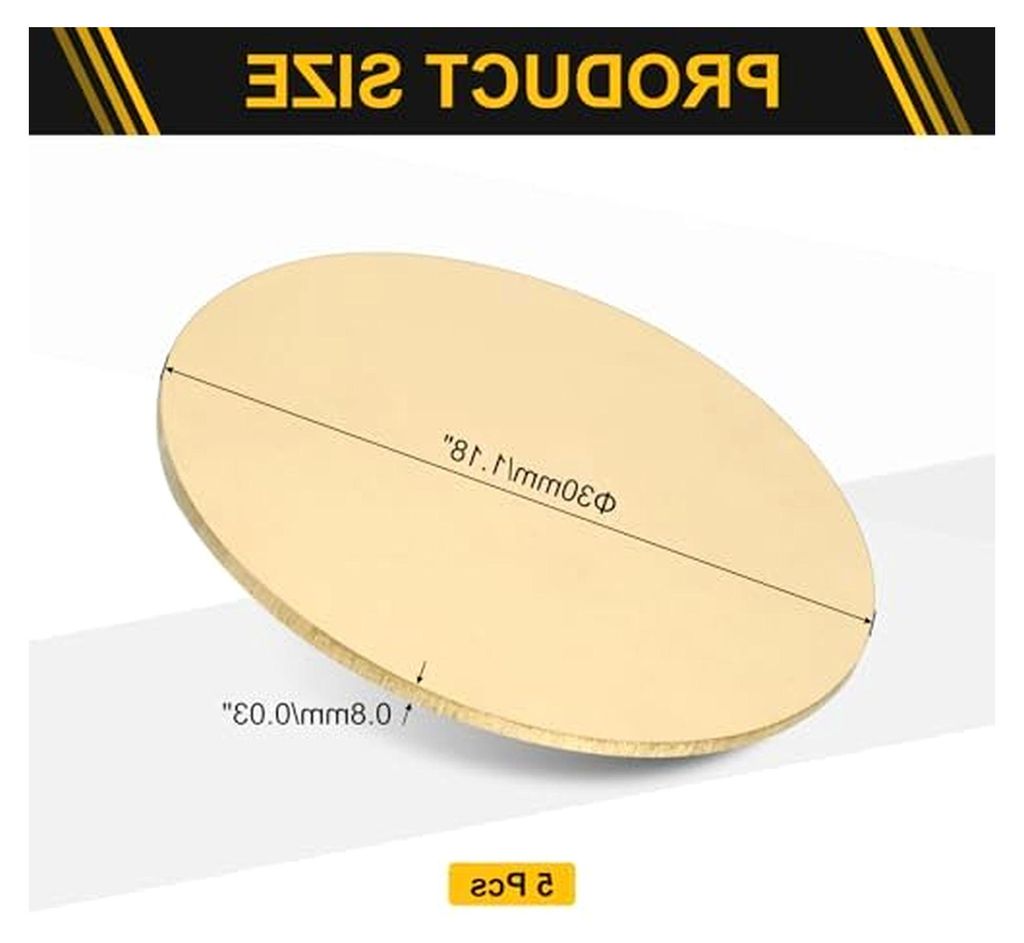 5 Stück Runde Messingplatten 0,03 Zoll (0,8 mm) Dicke und 1,2 Zoll (30 mm) Durchmesser H62