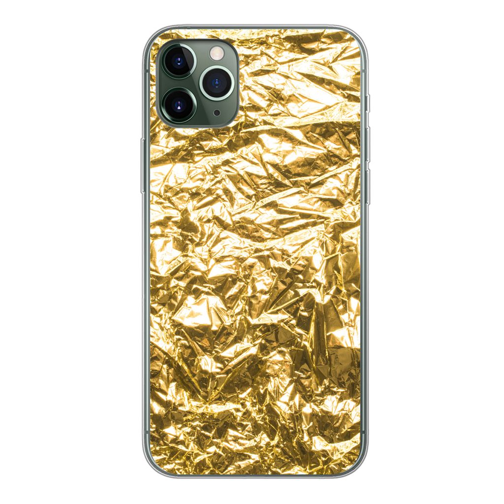 MuchoWow Handyhülle Schutzhülle Hülle für iPhone 11 Pro Max Goldfolie mit faltiger Textur Silikon Softcase Handy Hülle - Schutz