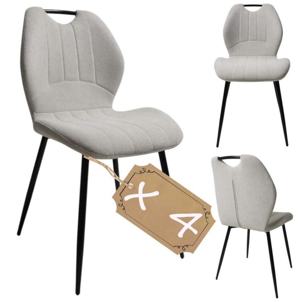 4 x Satz Beiges gepolstertes Esszimmerstuhl Stoff, modern, komfortabel, robust, ergonomisch, Wohnzimmer, hoher Sitzkomfort, stabile Metallbeine,