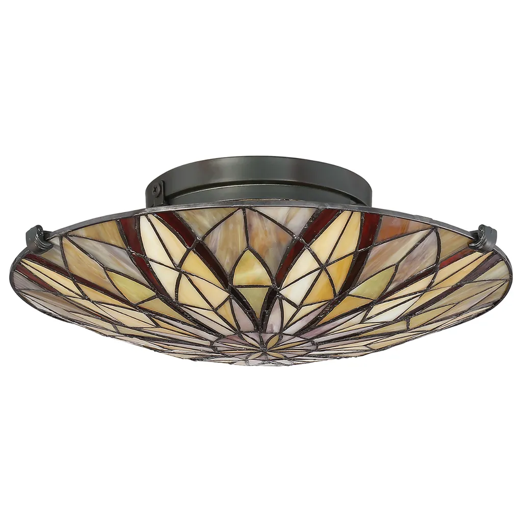 Plafonnier Victory style vintage en verre vitrail brun 2x60W Quoizel
